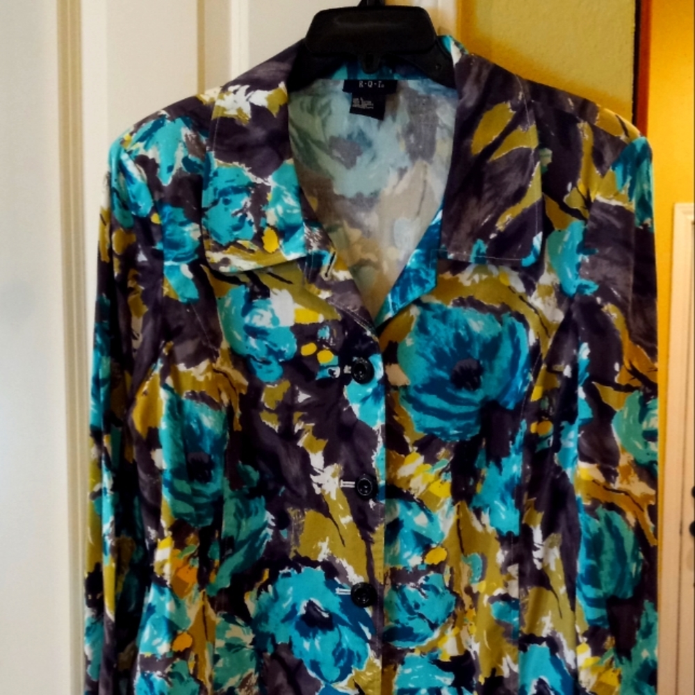 R-Q-T Blazer Large Teal,Black,White,Yellow and Chartreuse